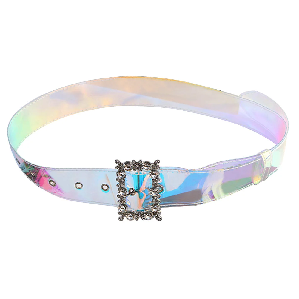 

Laser Drill Square Buckle Belt Sparkly Rhinestone Waist Belts for Women Dress Decorative Fashion Girls Colorful Elegant
