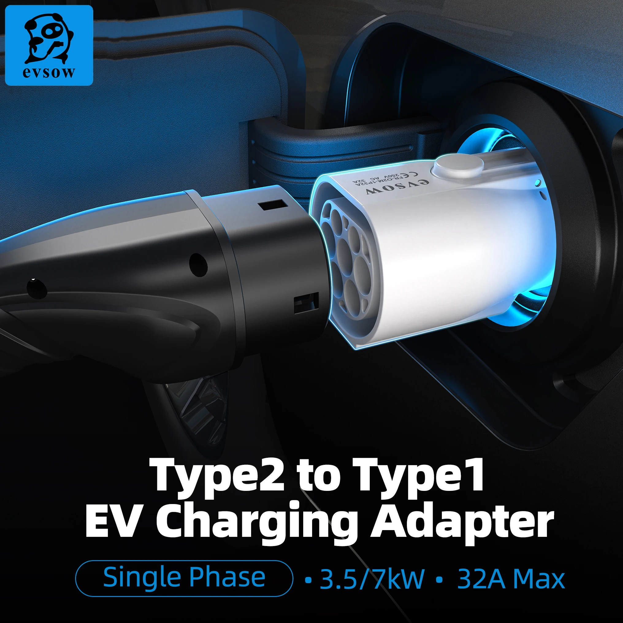Evsow-電気自動車充電器アダプター,充電器コンバーター32a, 1相,7.2kw max, iec62196からsae-j1772