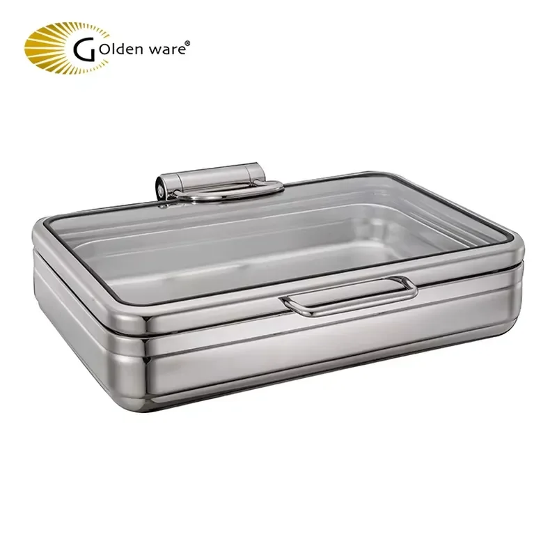 Professional Stainless Steel Hotel Hot Pot Buffet Equipment Gold Food Heater Catering Chafing Dish Warmer for Restaurant