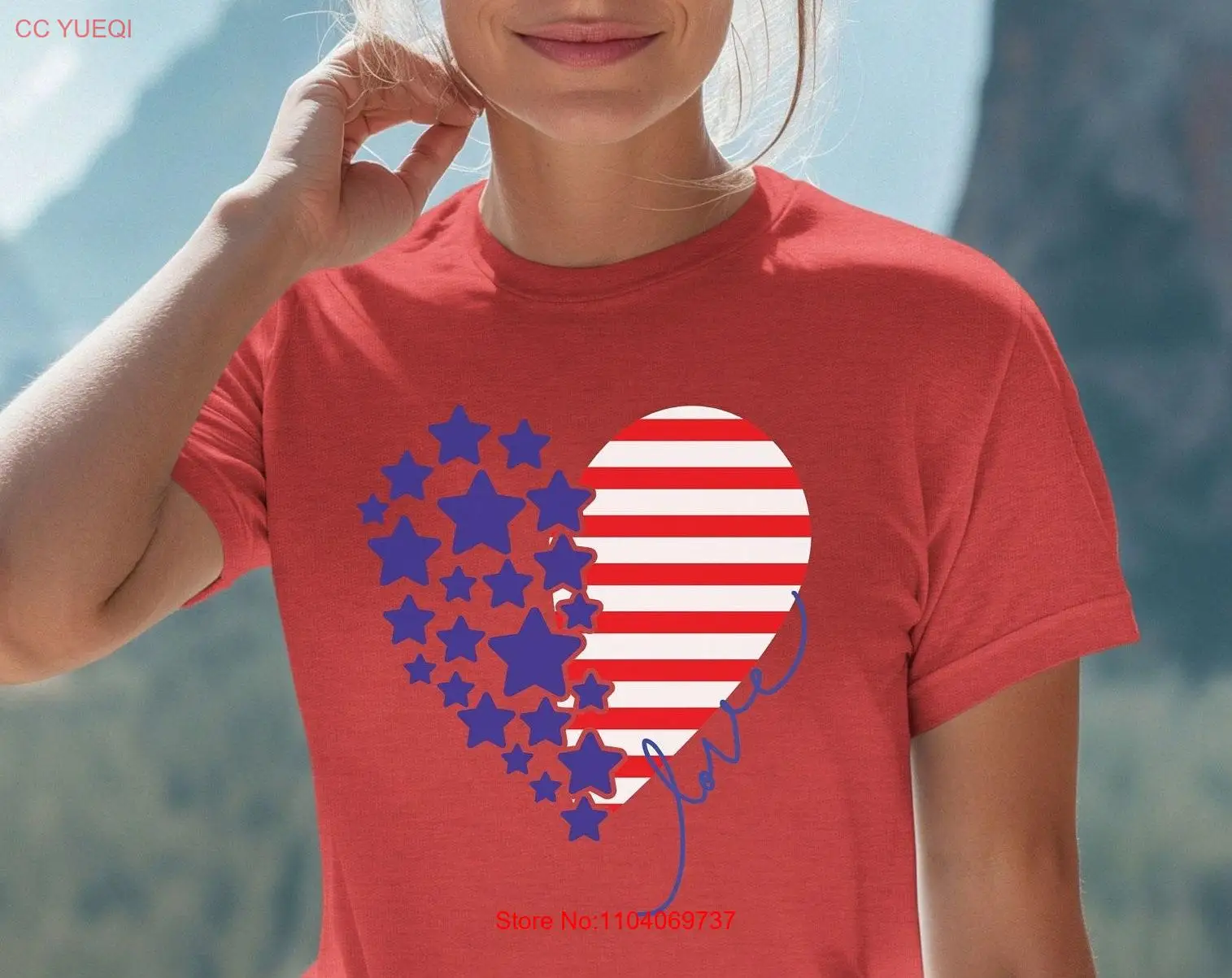 

4th of July t shirt Heart flag beach patriotic stars and strips long or short sleeves