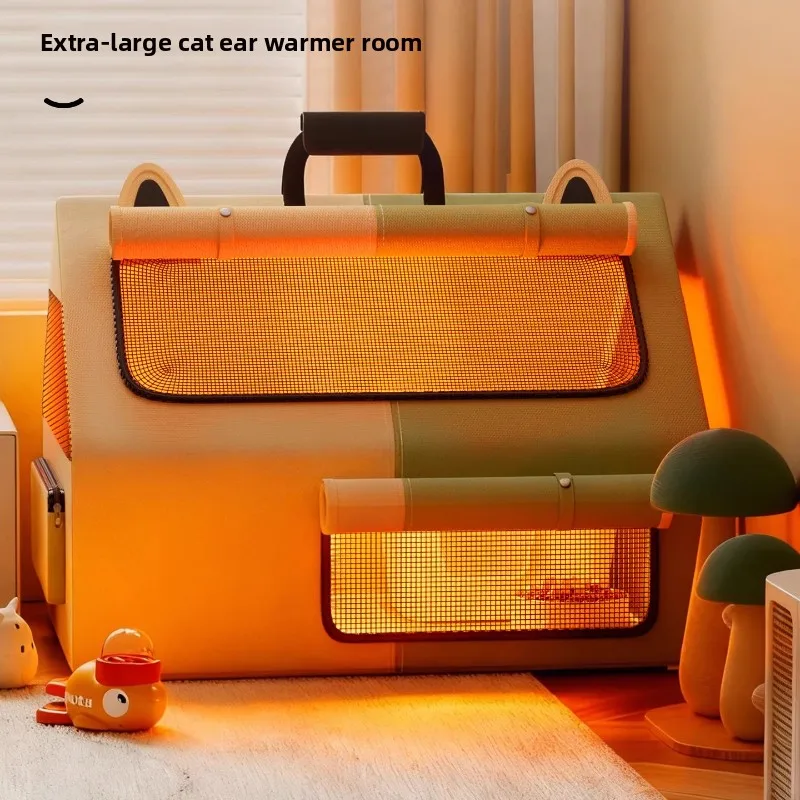 

Зимний кошачий домик с подогревом, уютная защитная палатка для котят, плюшевый коврик с электрическим подогревом для кошек, роскошное гнездо для беременных для кошек