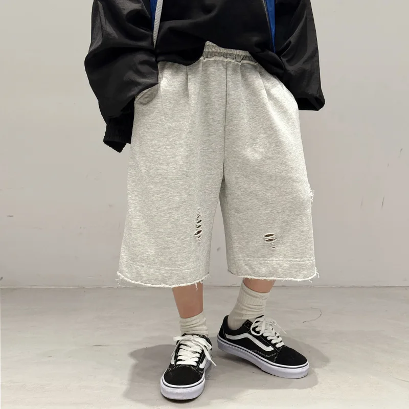 2025 new medium pants thin sweatpants tide children's clothing boys summer ripped pants shorts