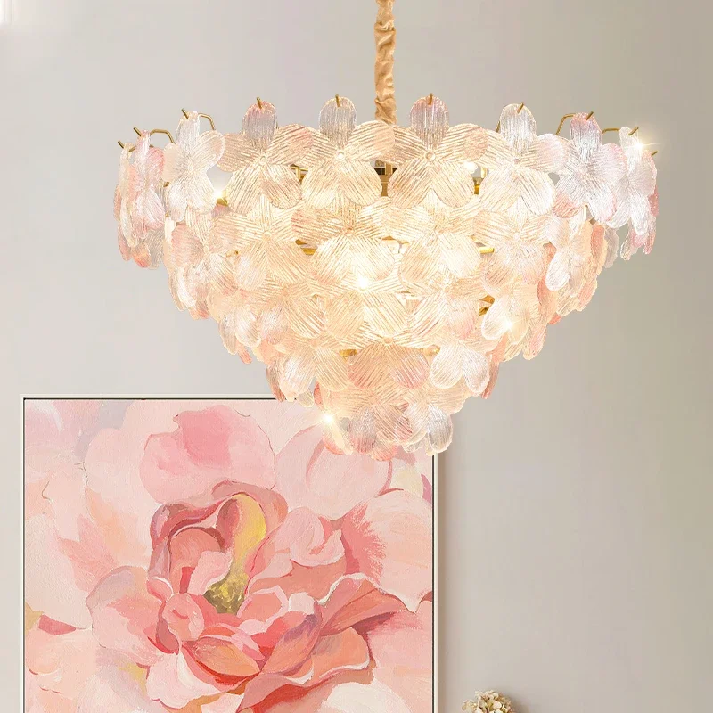 French Style Glass Flora Ceiling Pendant Chandelier lights Living Room Lamp Bedroom Princess Room Hanging Lighting