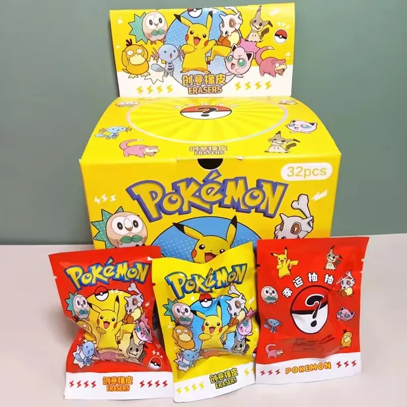 Miniso estilo pikachu borracha caixa cega bonito 3d destacável quebra-cabeça borrachas escola papelaria presente para estudantes