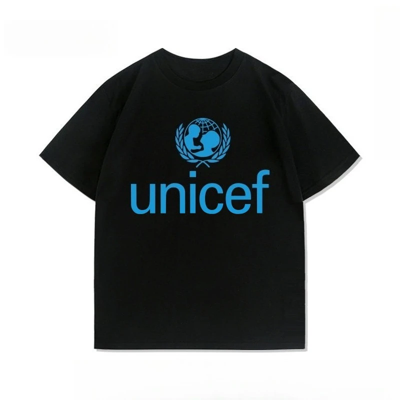 Camiseta da equipe voluntária da organização caritativa Unicef, camiseta masculina e feminina, verão 2026, nova moda, camiseta masculina de algodão re