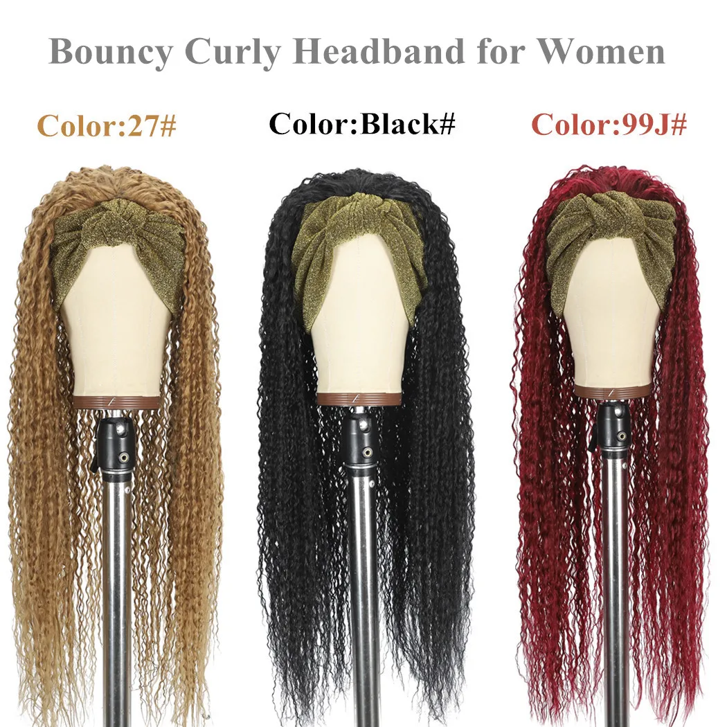 弾むカーリー合成かつら高温繊維人工毛ヘッドバンドかつら女性のための日常使用ロングウィッグ