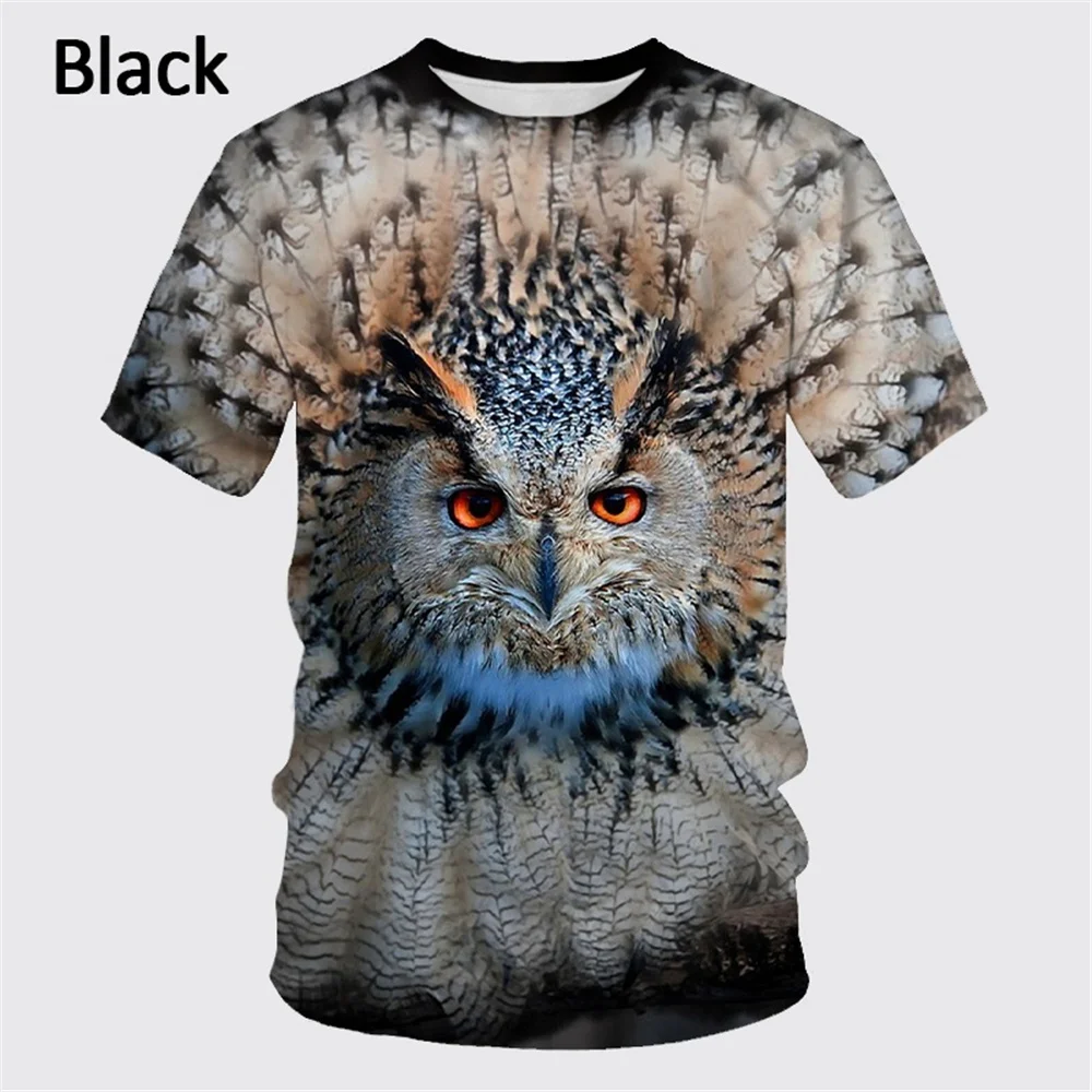 New High Quality 3D Printing Flower Owl Men\'s T-shirt Summer Personality Casual Fashion Round Neck Short Sleeved Tops