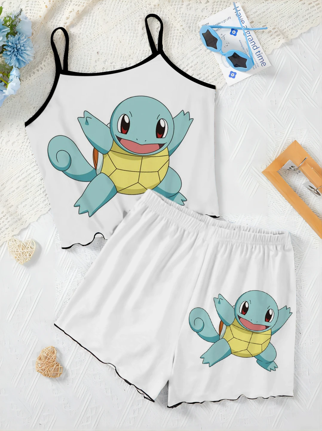 Kayma Elbise Charizard Squirtle Üst Kısa Kadınlar için Setler 2 Parça T-shirt kadın Takım Elbise Pokémon Marul Trim Zarif Pijama Etek