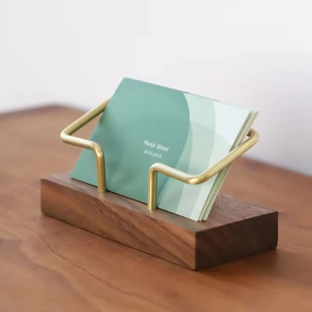 Tabletop Shelf Business Card Holder Card Storage Beech Wood Cards Display Stand Metal Walnut Wood Wooden Card Holder Manager