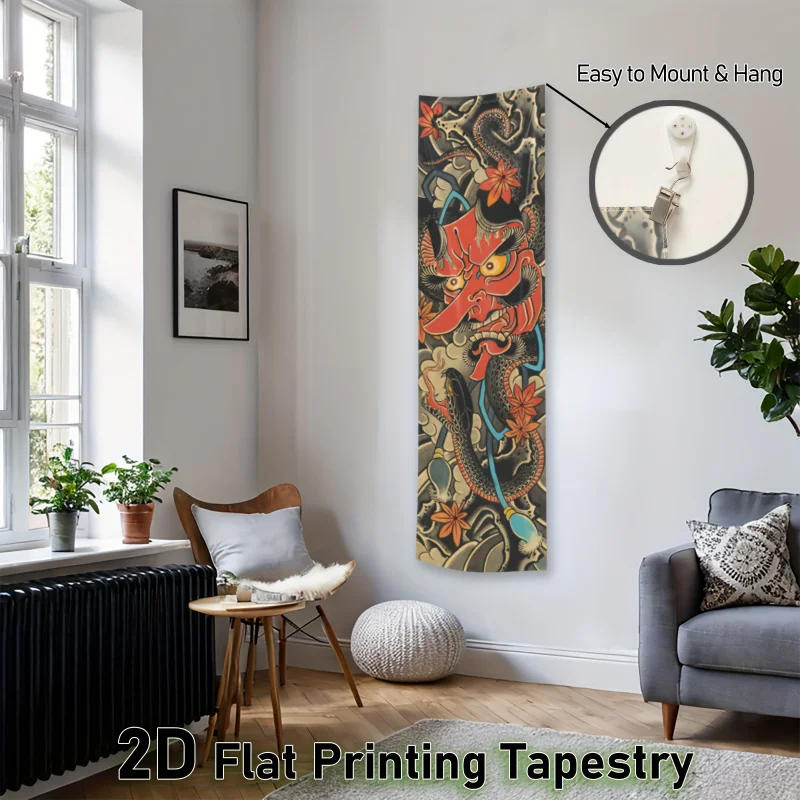 VIKAMA Japanese Yokai Tapestry, Traditional Monster Wall Art, Vertical Anime Wall Hanging for Bedroom, Fabric Poster