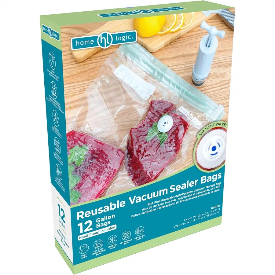 

Вакуумный упаковщик, многоразовые пакеты, морозильная камера, микроволновая печь, Sous Vide, безопасное хранение продуктов, пакеты на 12 галлонов, ширина 10,5 дюйма