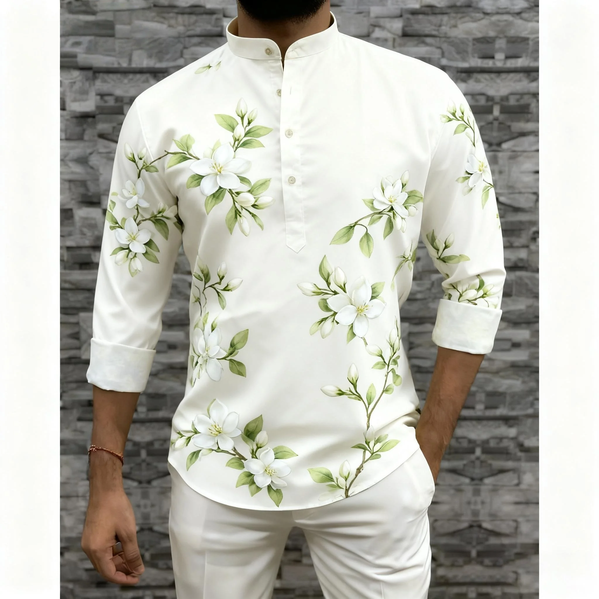 2026 رداء رجالي مسلم بأكمام طويلة قميص نمط عرقي الوقوف طوق النمط الوطني العربي الإسلام Ropa Musulmana Hombre