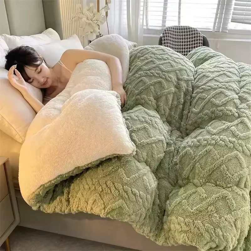 Manta cálida supergruesa de invierno para cama, edredón de Cachemira de cordero Artificial, mantas ponderadas, suave y cómodo, edredón cálido, nuevo