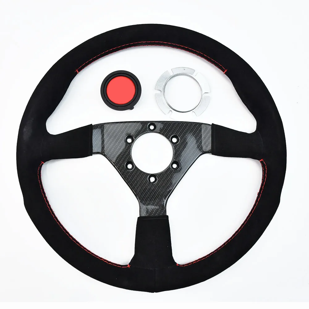 

Universal Suede Leather 350mm Steering Wheel 40mm Deep Simulation Steering Wheel with No Hole True carbon Flat Bracket