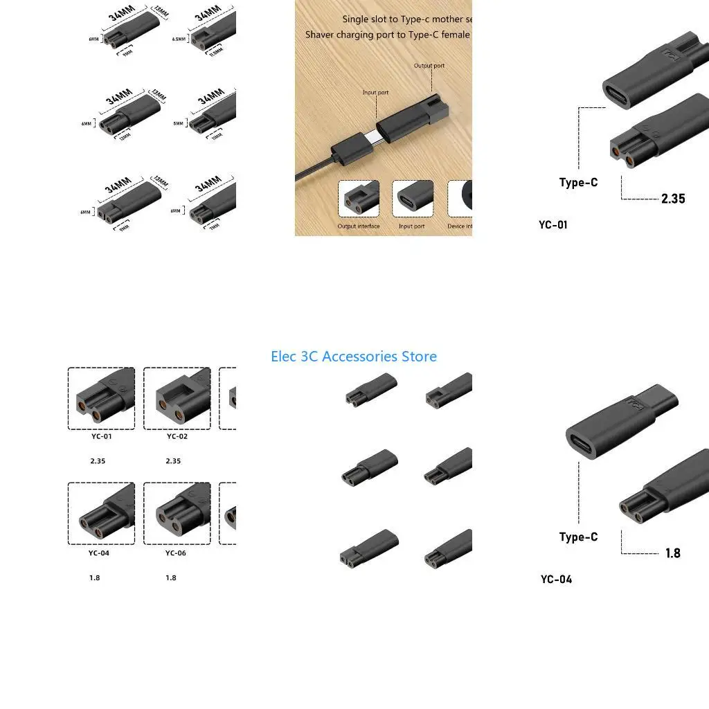Y51A 6Pieces Replacement Adapter Type-C Haircutting Power Adapter Plugs