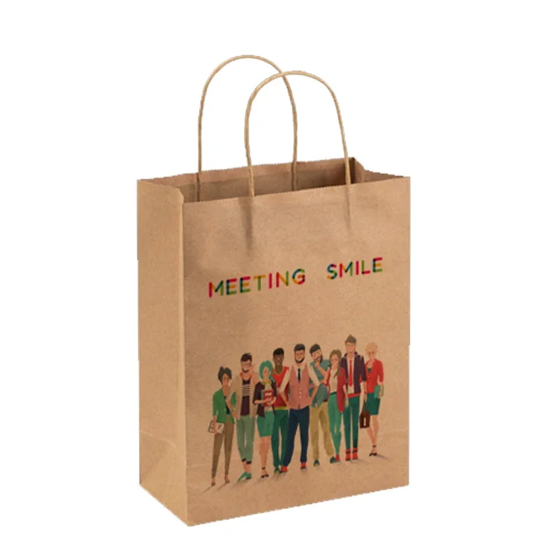 Custom Recyclable Printed High Quality Kraft Paper lunch Bag food With Twisted Handles