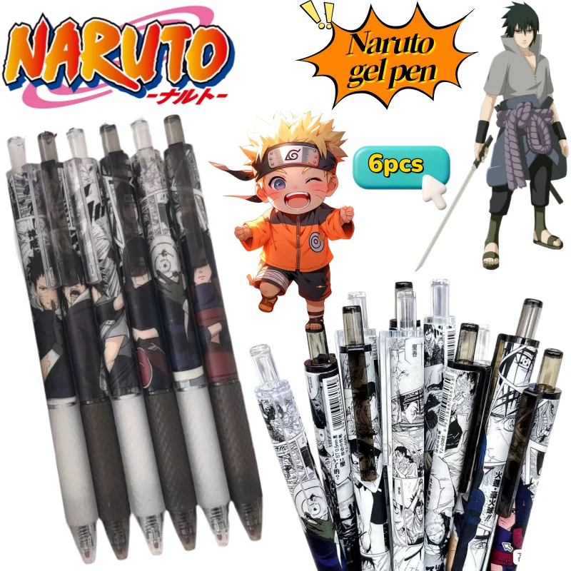 Naruto Uzumaki Naruto Uchiha Sasuke 6pcs Gel Pen High-Quality Personalised Cool Printed Student Exam Quick-Dry Smooth Click Pen
