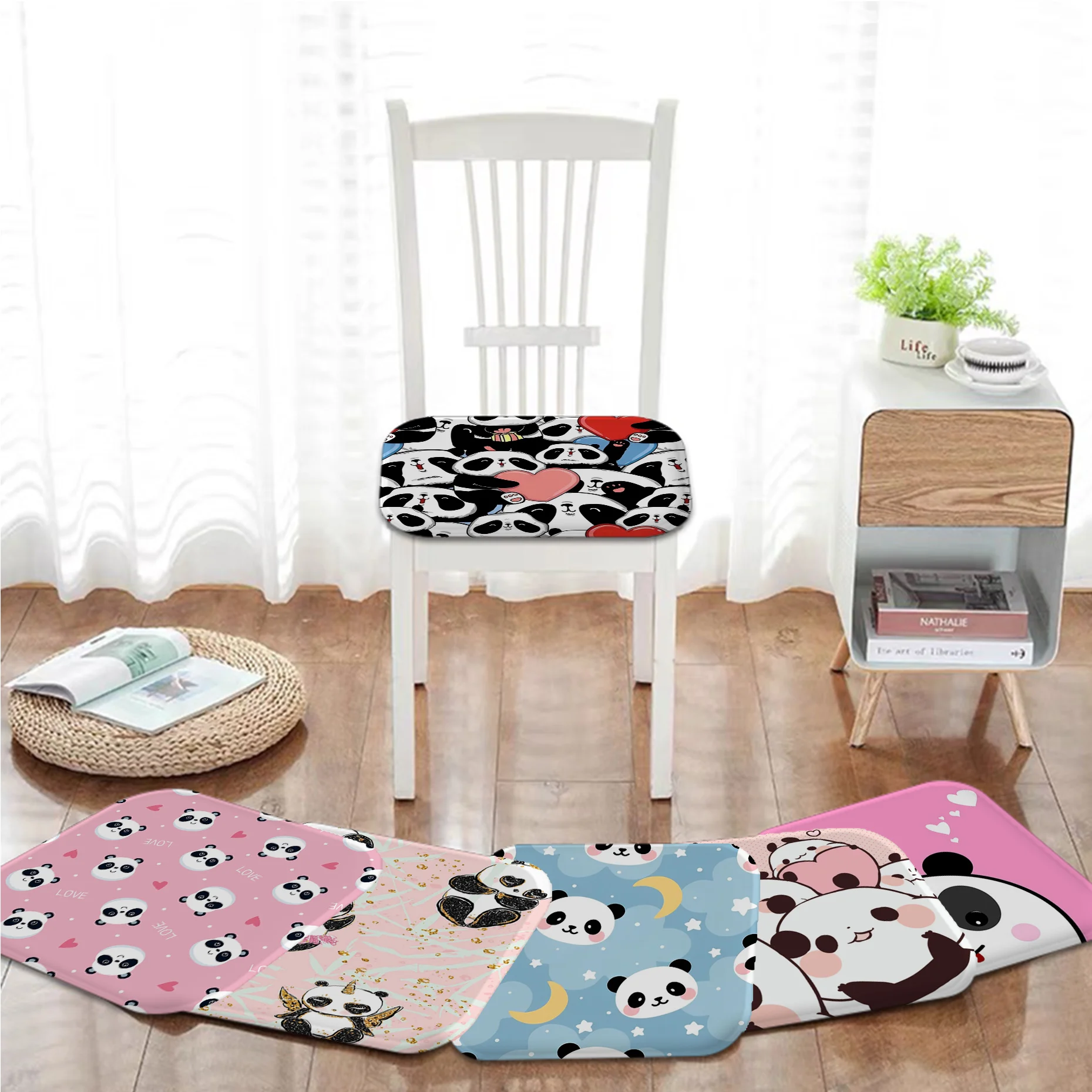 Cartoon Cute Panda Cushion Mat Tie Rope Dining Chair Cushion Circular Decoration Seat For Office Desk Cushions Home Decor