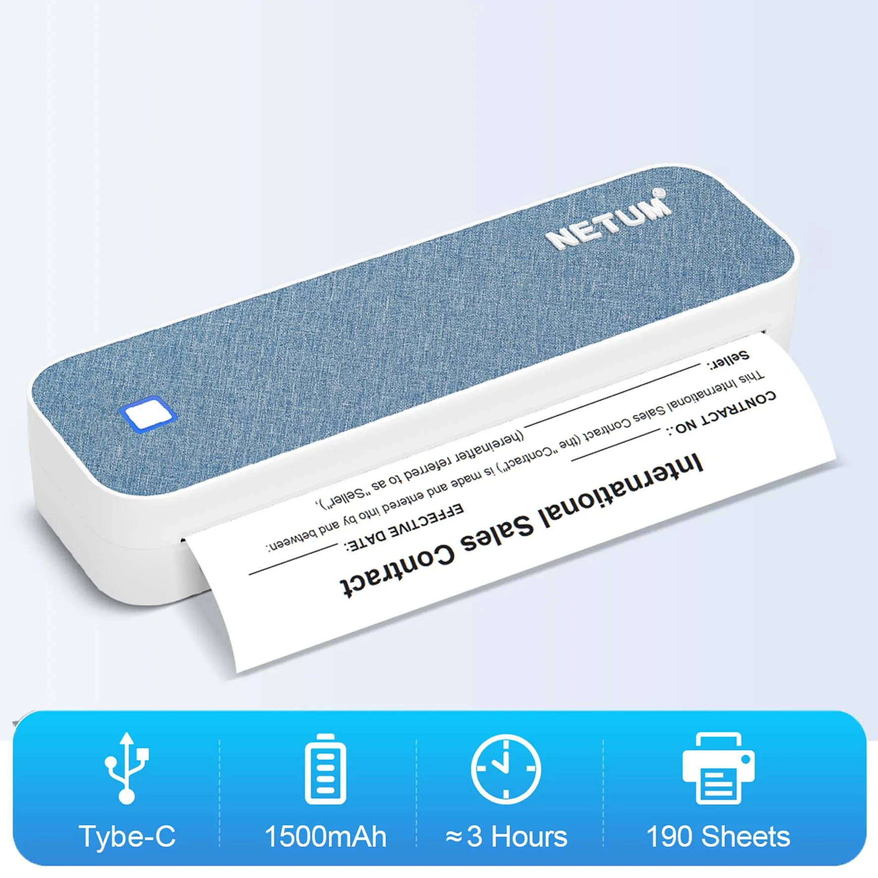 NETUM A4 Portable Thermal Printer, Wireless BT Inkless 203dpi, Tattoo/Document Print, for Phone PC USB, Battery