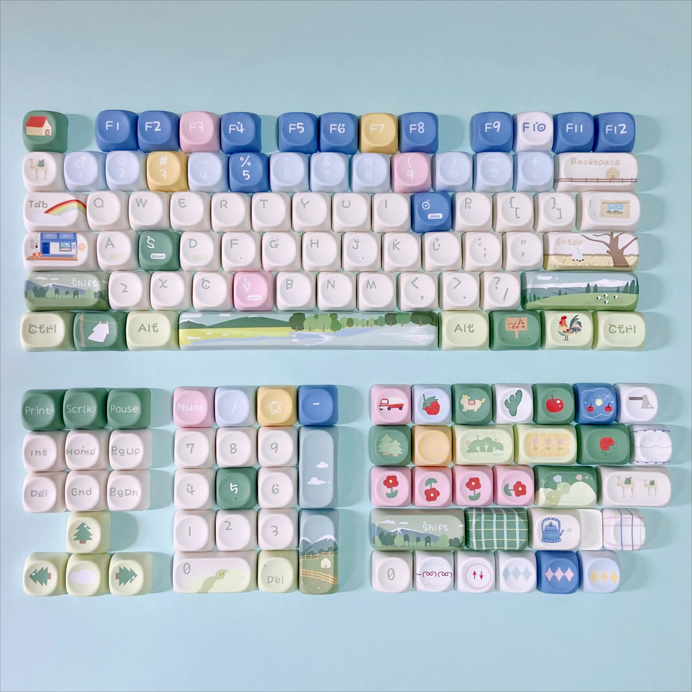 

Различные очаровательные тематические колпачки для механической клавиатуры, розовые, зеленые, синие, фиолетовые колпачки для клавиш MOA для игровой клавиатуры на заказ