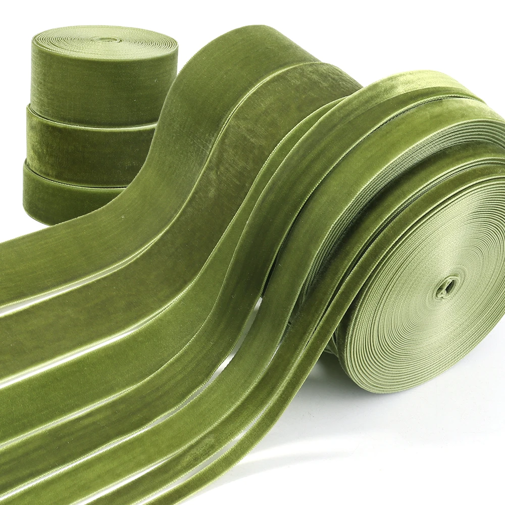 6–38 mm, 5–10 Yards, olivgrün, einseitiges Samtband, Party-Dekoration, handgefertigt, Geschenkverpackung, Haarschleife, DIY-Weihnachtsband – Detail 2
