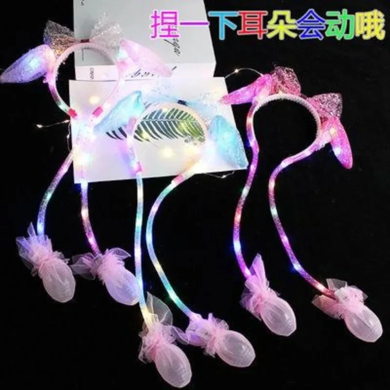 Luminous LED Rabbit Ears Hat for Kids and Adult,Hand Pinch Hat, Moving Ears,Festive Atmosphere,Funny Small Gift,Cute,10Pcs