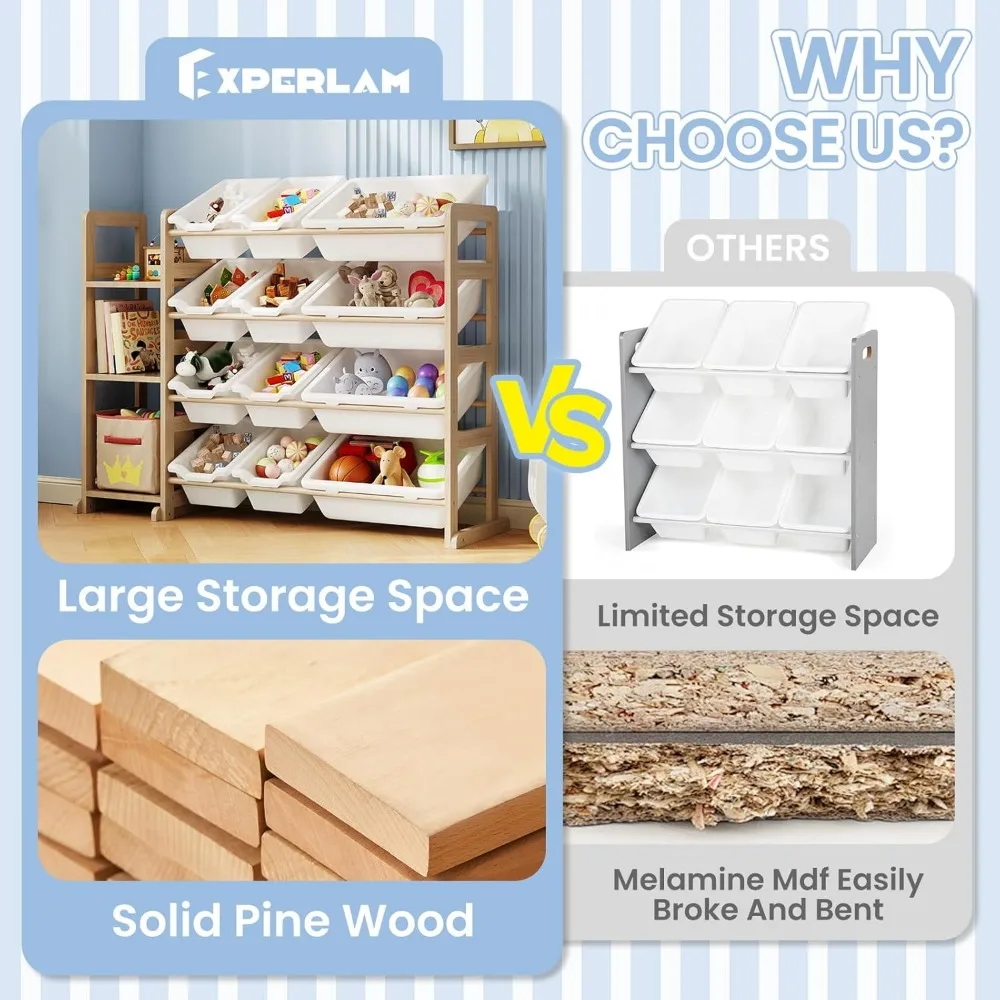 ที่เก็บของเล่นเด็กพร้อมชั้นวางหนังสือและกล่องเก็บของ