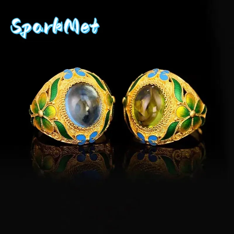 

Christmas 24K Real Gold Enamel Butterfly Flower Ring, 9999 Pure Gold Retro Women's Ring Enamel Ring Jewelry for Girlfriend Birth