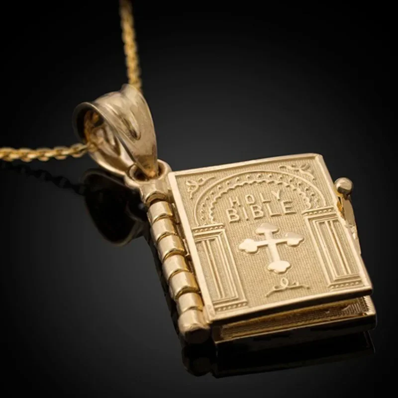 Religion Women Necklace Gold Color Openable Holy Bible Book Pendant Necklaces Christian Judaism Catholicism Orthodox Jewelry