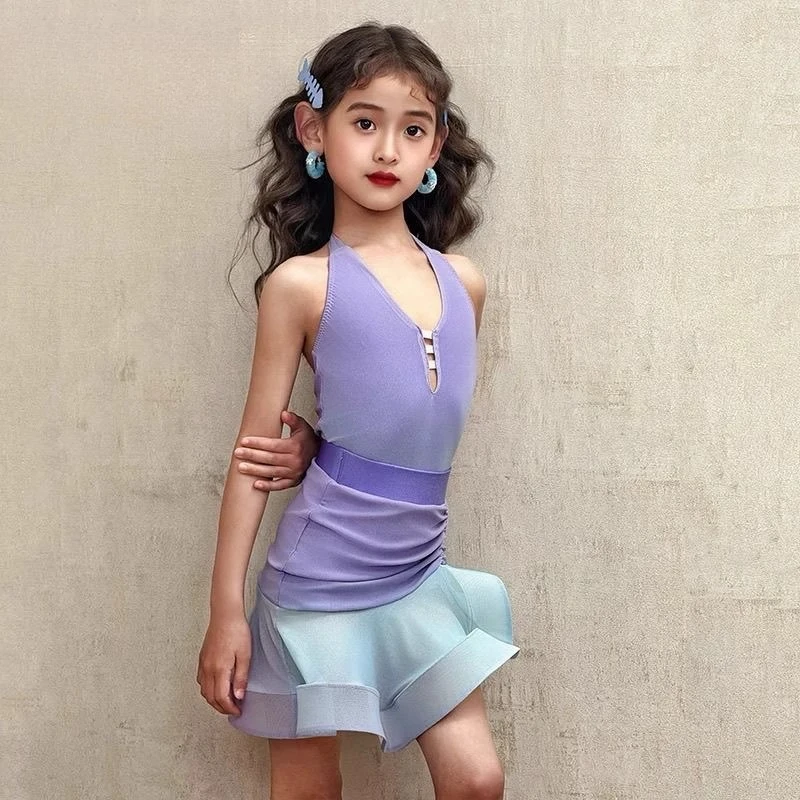 

customized Latin dance dress for girls and children high-end training costume performance clothes set baile latino mujer