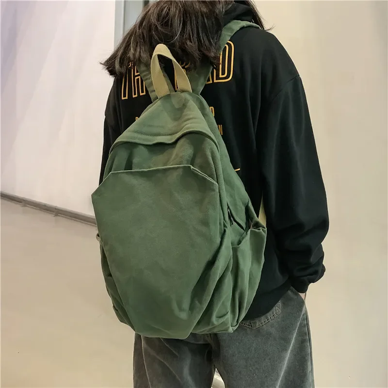 

Classic Solid Book Bags Large Capacity Casual School Bags Vintage Canvas Backpack Multi Pocket Teenager Zipper Knapsack