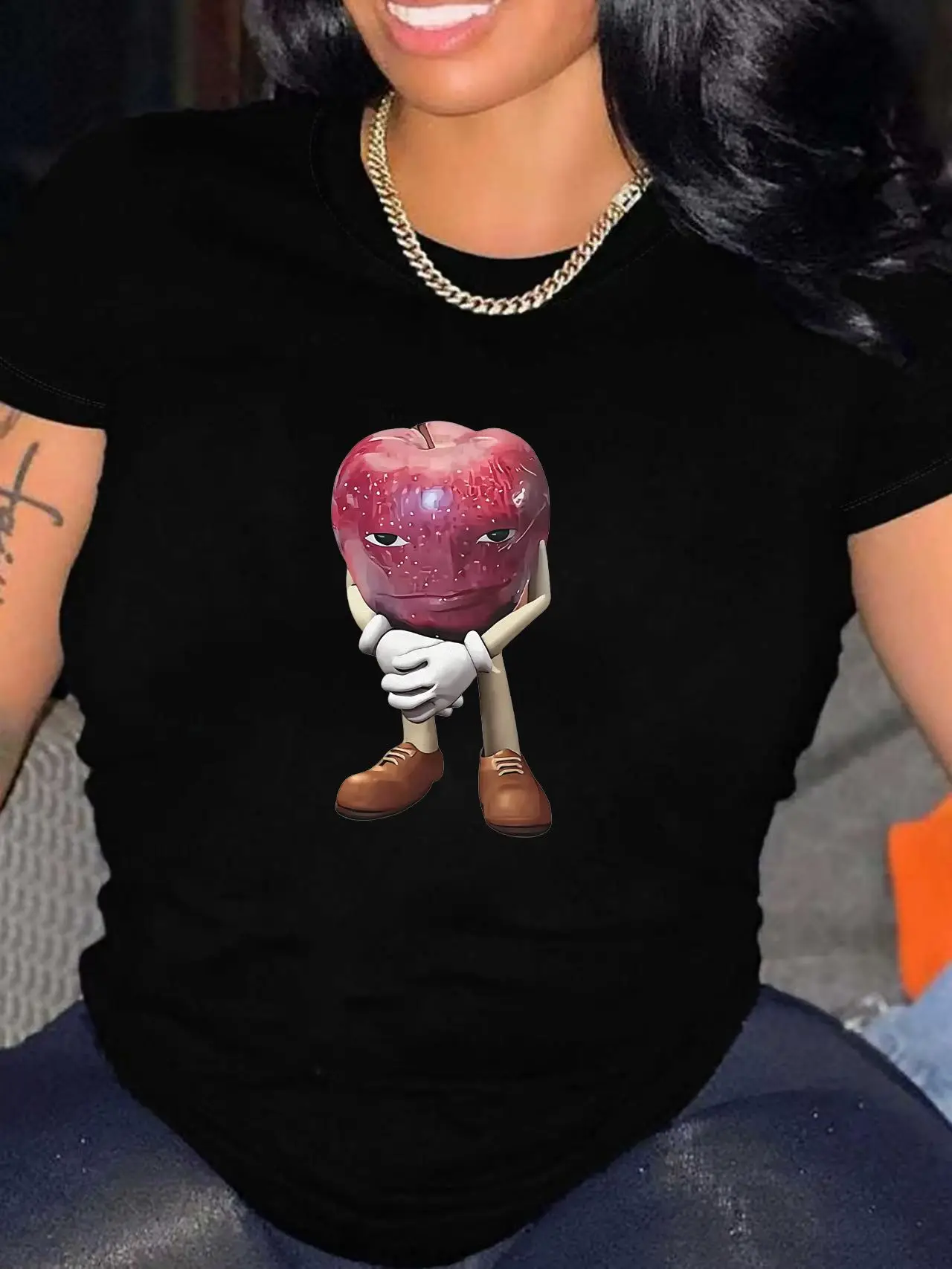 Kaos katun kualitas tinggi pria, T-shirt atasan lengan pendek kasual Retro Apple dengan wajah Meme uniseks image 3