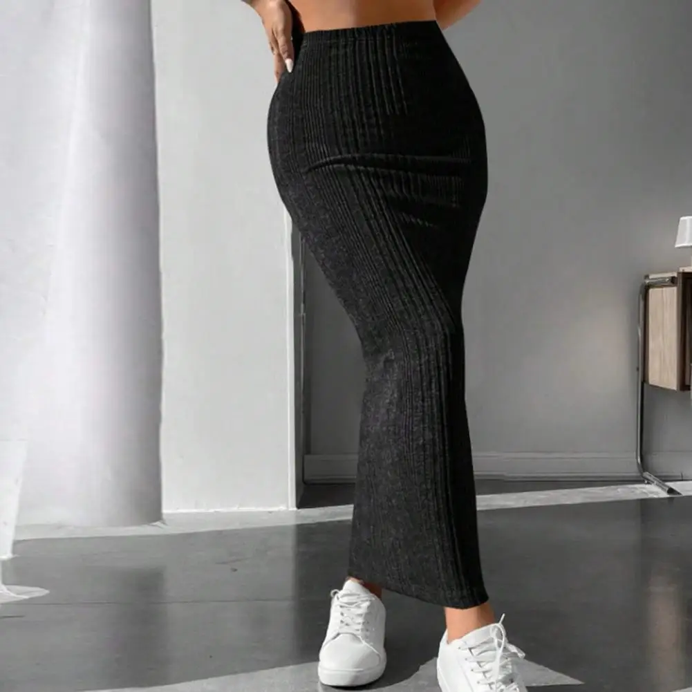 Solid Bodycon Ruched Knitted Long Skirt Women Sexy Black Elastic Elegant High Waist Mermaid Sheath Maxi Skirts Summer Streetwear