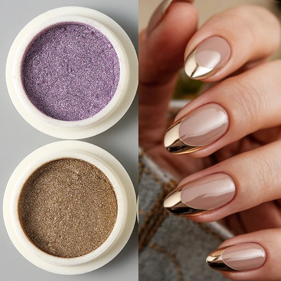 6 uds. De polvo cromado para uñas, oro brillante, oro rosa, cobre antiguo, brillo para frotar, pigmento, escamas, polvo cromado metálico para uñas