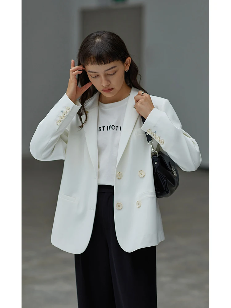 ZIQIAO Japanese Newly Autumn Blazer Women Casual Loose Suit Women Clothing Black Blazer White Blazers Jacket Women Coat