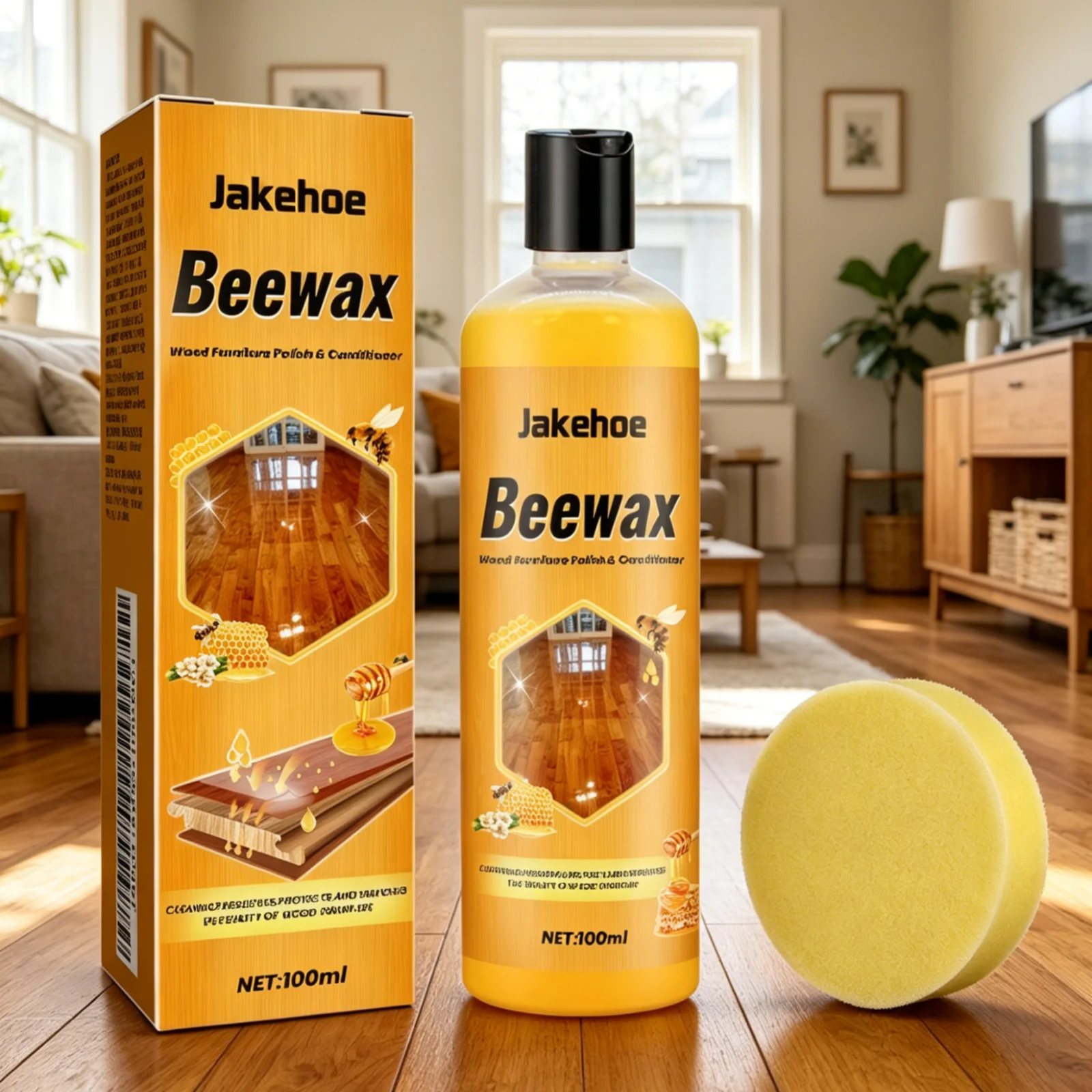 Jakehoe Cera de Abeja para Muebles de Madera, Limpiador Profundo, Protector de Pisos, Reparador de Brillo, Fórmula Suave Impermeable, Acondicionador de Madera 100ml