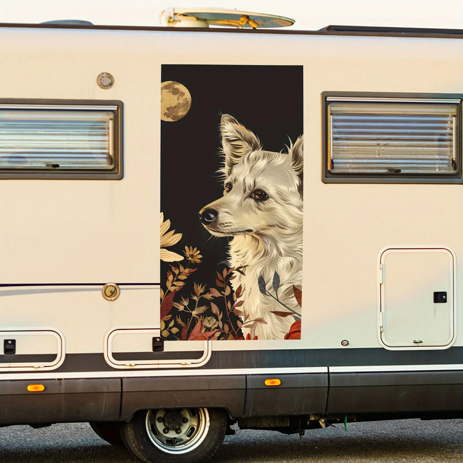 

Moonlit_Dog_Flower_Наклейка, виниловая наклейка для двери автомобиля на колесах, водонепроницаемые самоклеящиеся виниловые наклейки, декоративная защита автомобиля