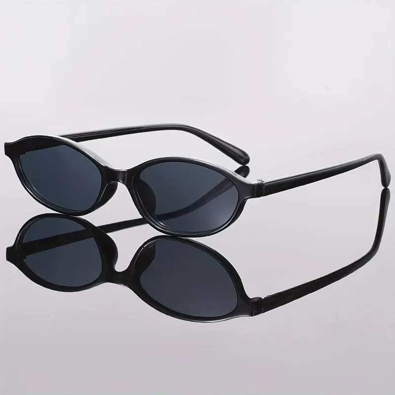 1 Pair Minimalist Black Rim Oval Sunglasses, UV Protection, Universal Fit for All Face Shapes, Ideal for Daily Commute - Detail 1
