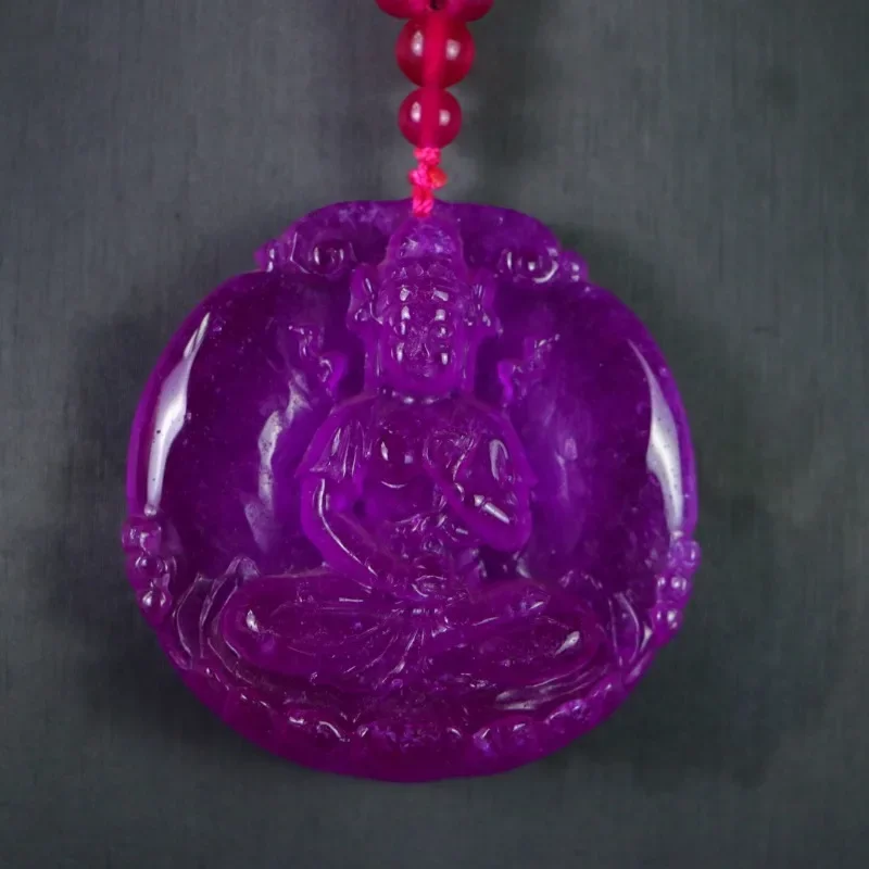 

Подвеска Гуаньинь из натурального ледяного кварцита и нефрита фиолетового цвета, классическая мода