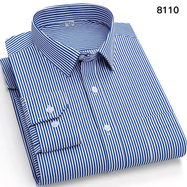 

Fashion Korean Popular Long-sleeve Shirts for Men Slim Fit Plain Shirt Striped Plaid Eleangt Tops Single Pocket Designer Clothes