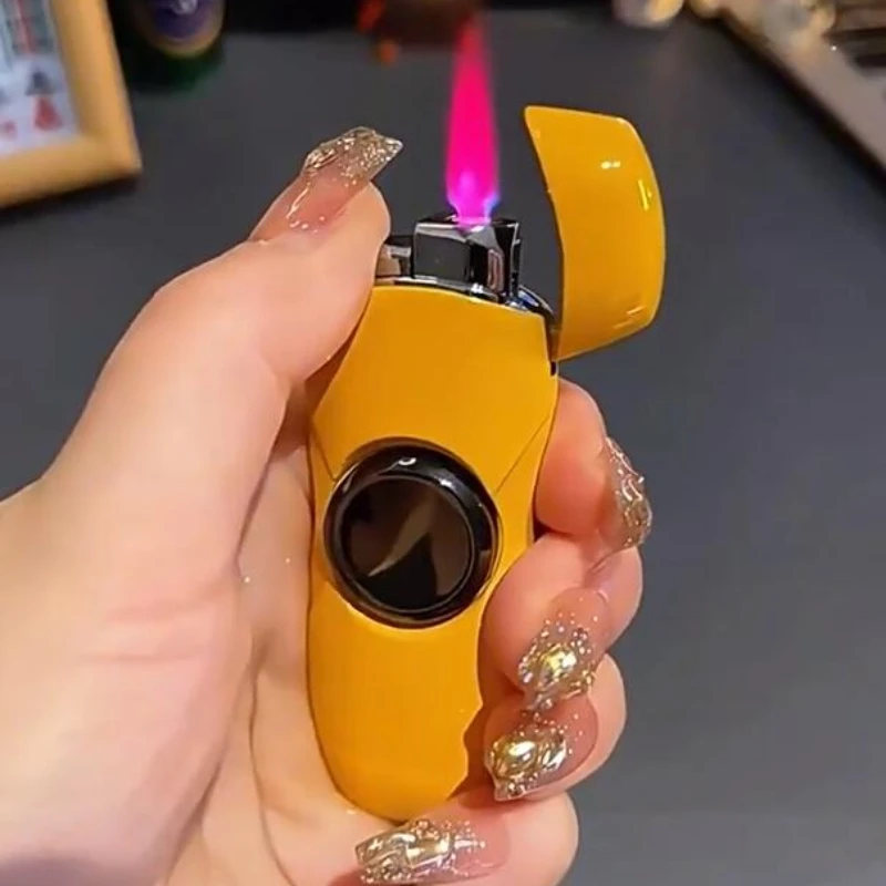 Creative metal butane gas lighter fingertip rotating gyroscope lighter windproof red flame turbine torch cigarette accessories