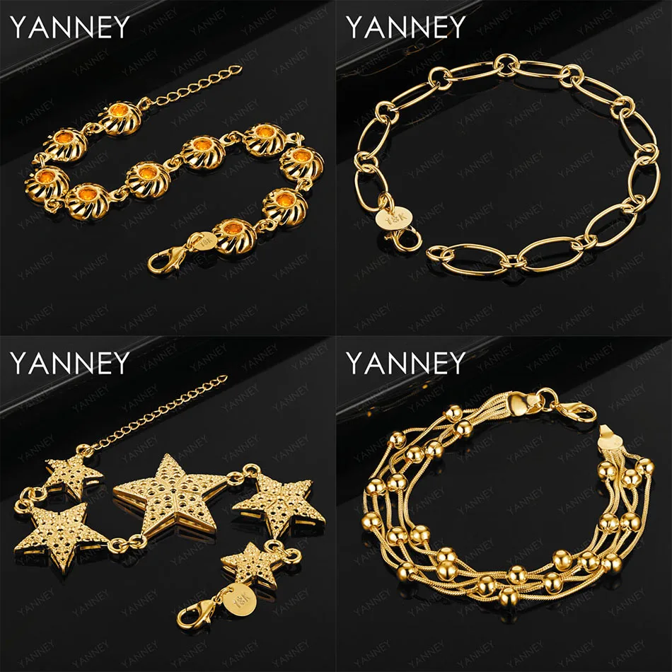 

Luxury 925 Sterling Silver 18K Gold Exquisite Star Beaded Bracelet Women Gift Jewelry Accessories Fashion Party