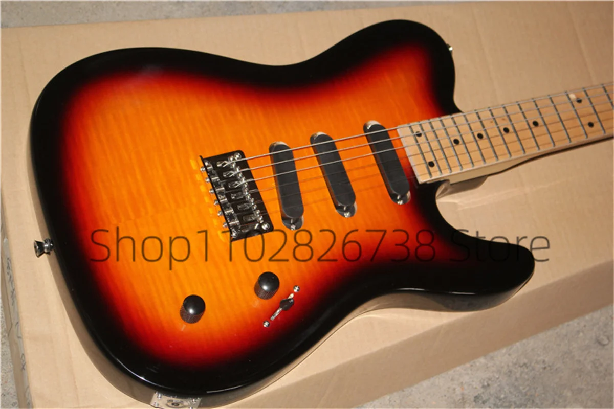 Classic Sunset  Electric Guitar Te Guitar Flamed Maple Top Maple Neck 24 Frets SSS Pickups Fixed Bridge   Factory Custom