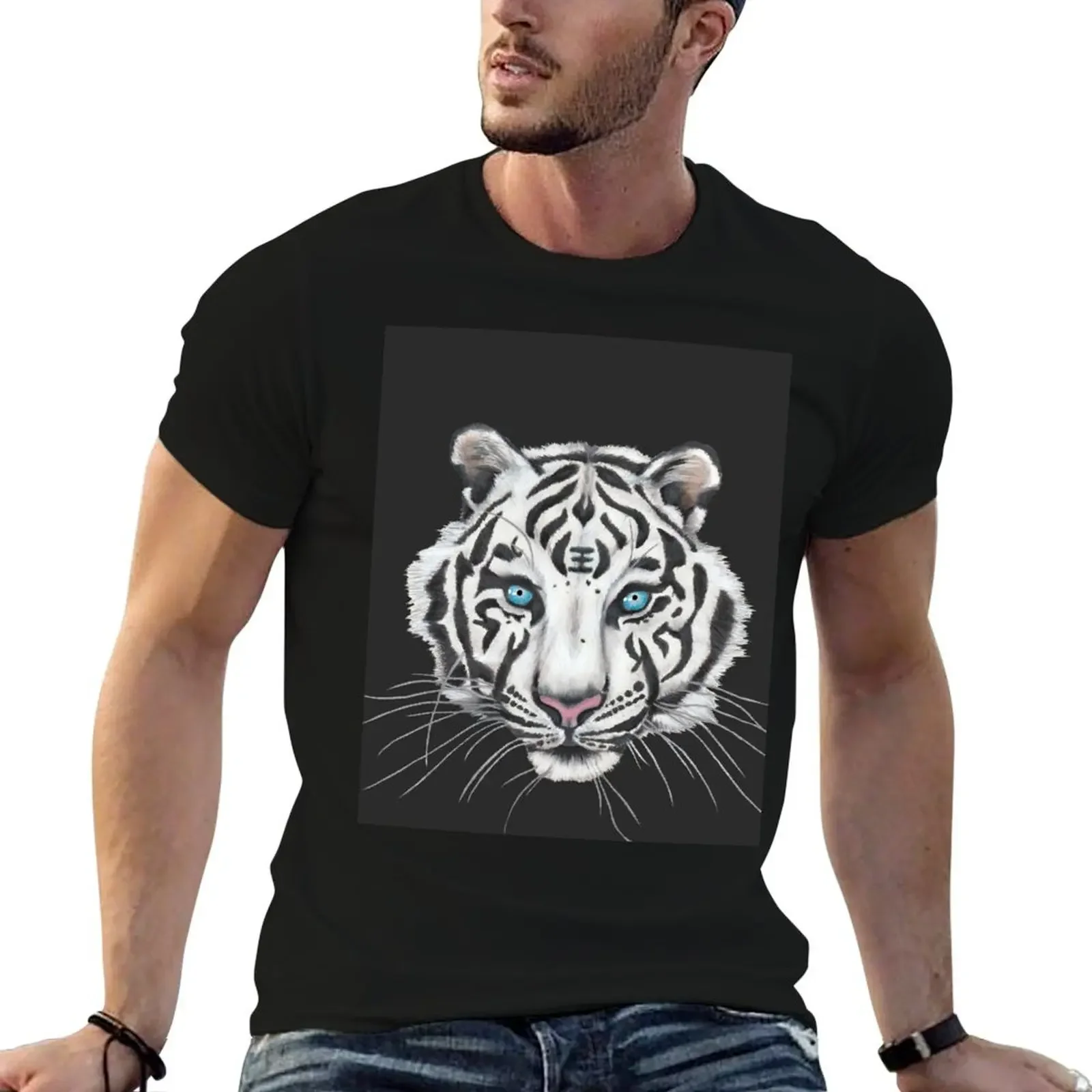 

Western White Tiger T-Shirt plus size clothes sweat Men's clothing