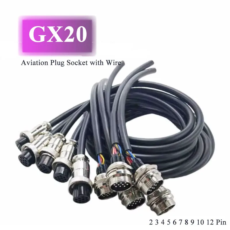 

Кабель-разъем GX20 (2, 3, 4, 5, 6, 7, 8, 9, 10, 12 контактов) с авиационным штекером и гнездом GX20, с проводом, 7-20А, 250В, для соединения (папа-мама)