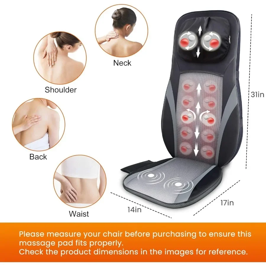 جهاز تدليك الظهر Snailax Shiatsu مع الحرارة - وسادة كرسي التدليك العجن العميق مع كرسي شياتسو شدة قابلة للتعديل مدلك لإعادة الإعادة