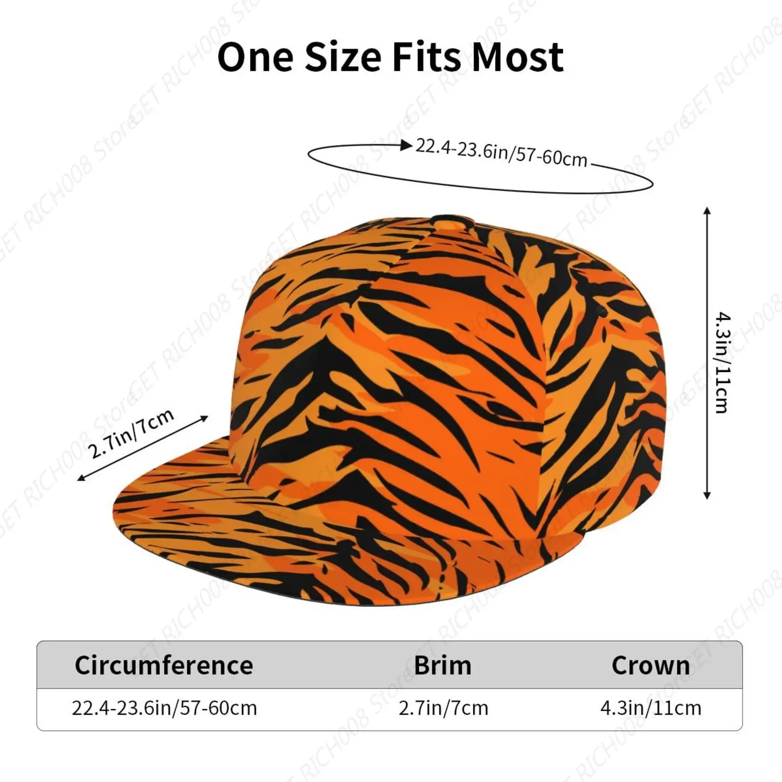 Tiger Stripe Animal Print Women Men Snapback Flat Bill Brim Cap Cool Hip Hop Hat Breathable Adjustable Baseball Cap For Outdoor image 4