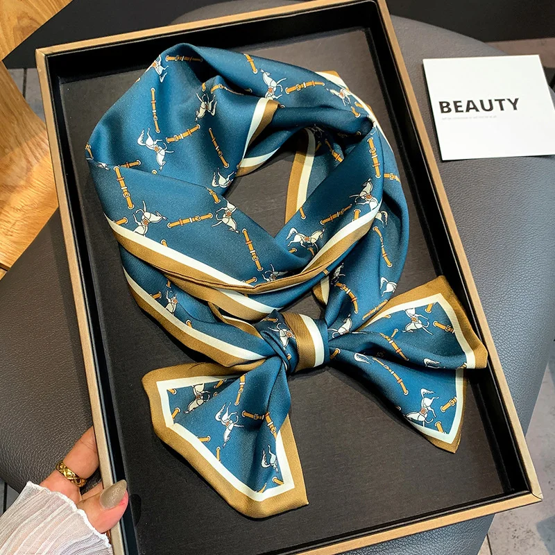 Luxury Brand Long Skinny 2022 Horse Print Narrow Silk Scarf Women Neckerchief Headband Bag Decoration Female Luxury Kerchief