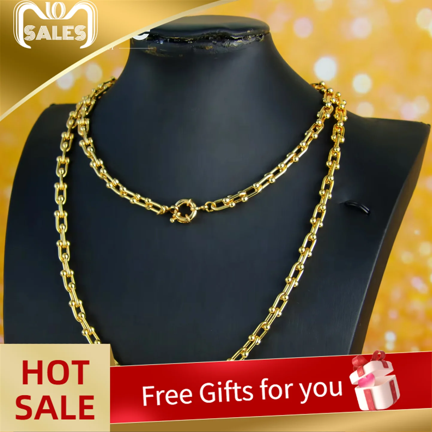 

Luxury Dubai Wedding Gold Color Long Necklace 21k Gold Plated Italian Fashion Chokers Saudi Women Event Party Jewelry