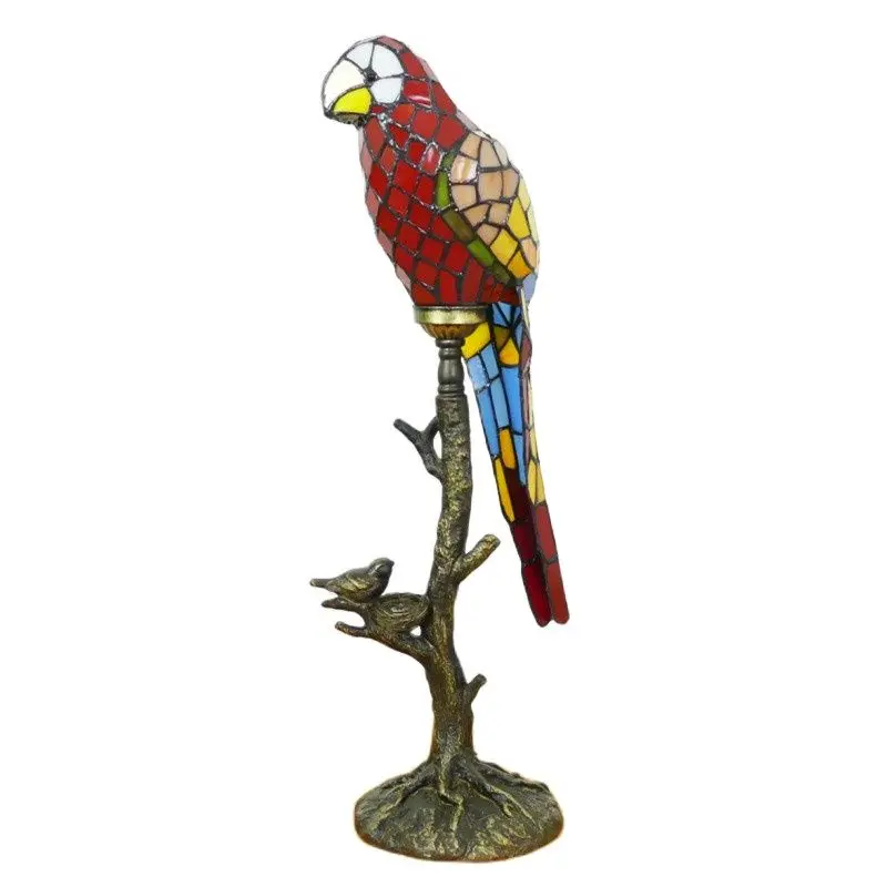 Artwork Colorful Tiffany Bird Parrot Table Lamp Foyer Bed Room Bar Apartment Restaurant Glass Reading Night Light H 66cm 1074